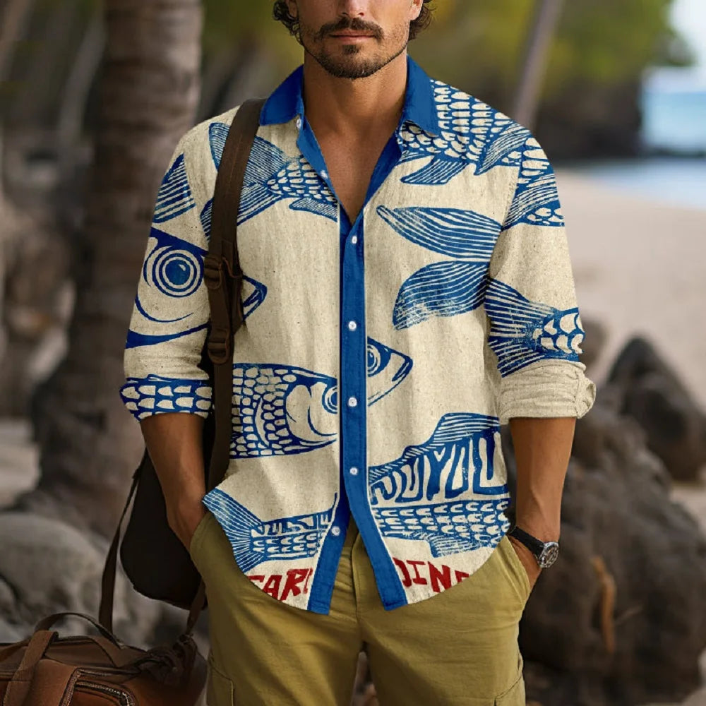 Hawaiian Men's Vocation Lapel Camisa Oversized Long Sleeve Shirts Flower 3d Print Fashion Men Women Beach Long Sleeve Blouse