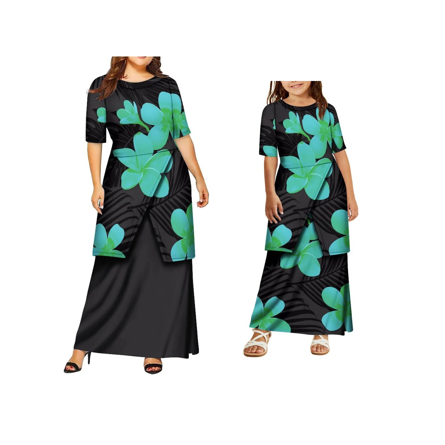 High Quality Customized Polynesian Tribal Print Samoa Puletasi Set Tongan Plus Size Mother and Daughter Dress