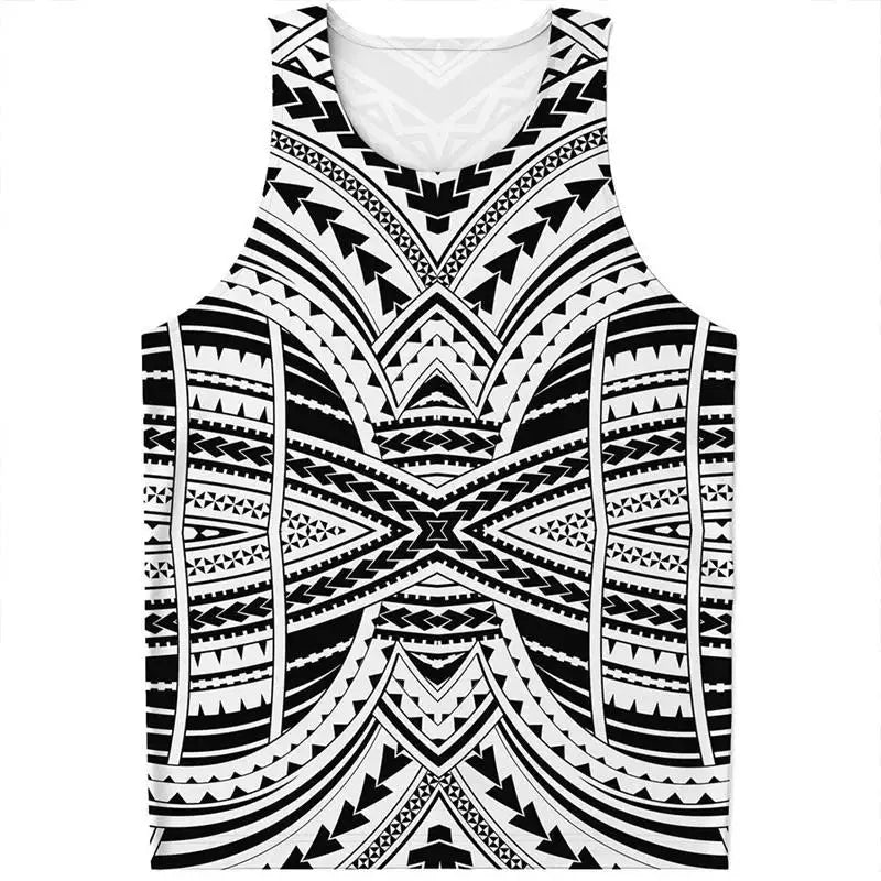 Maori Tattoo 3D Printed Vest for Men and Women, Universal Polynesian Tribal Pattern T-shirt Top, Men's Quick Drying Vest