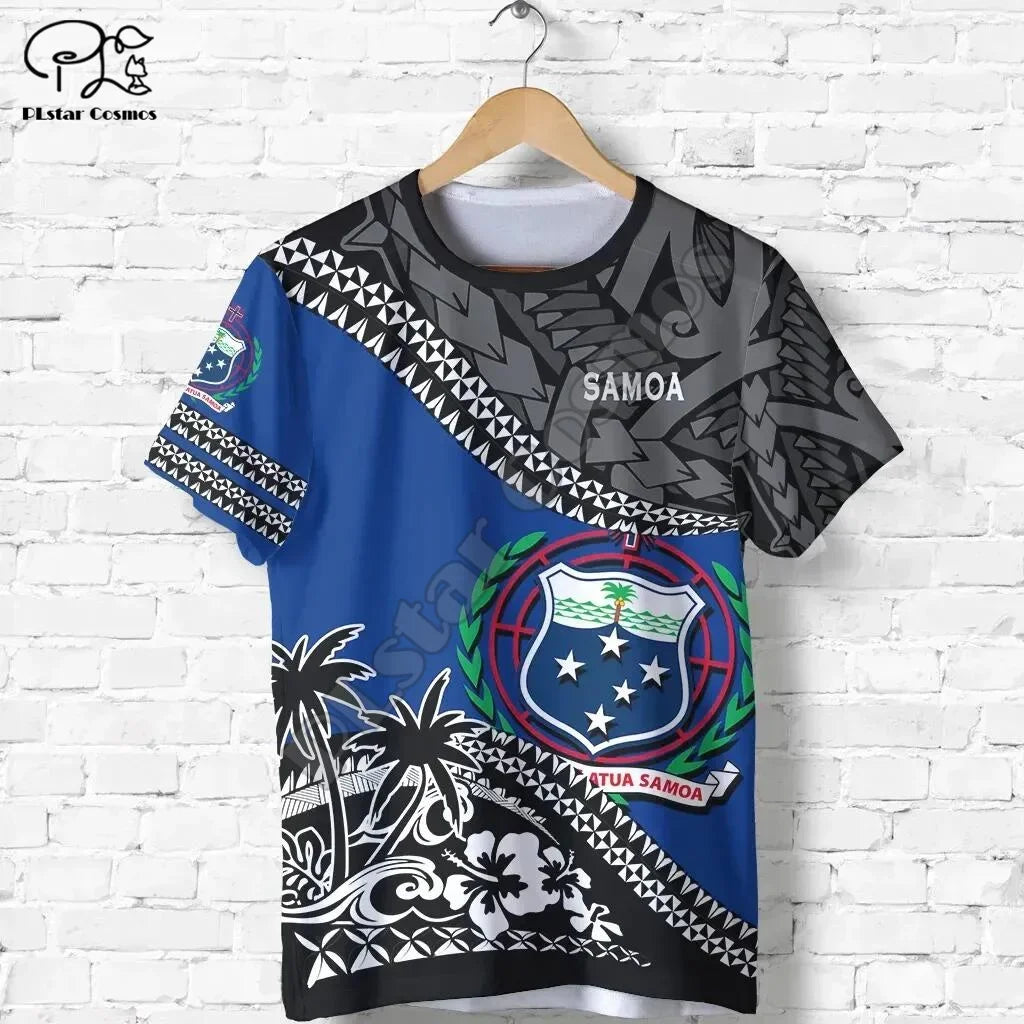 Polynesian  3D Printing Vintage Polynesian Island Samoa Tattoo Tribal Flag Men Women Short Sleeve T Shirt Streetwear