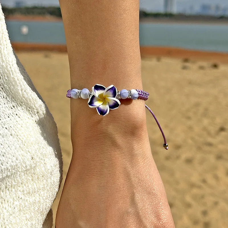 Hawaiian Bracelets for Women Bohemian Woven Tropical Flower Bracelets Handmade Braid  Summer Beach Girls Jewelry Accessories