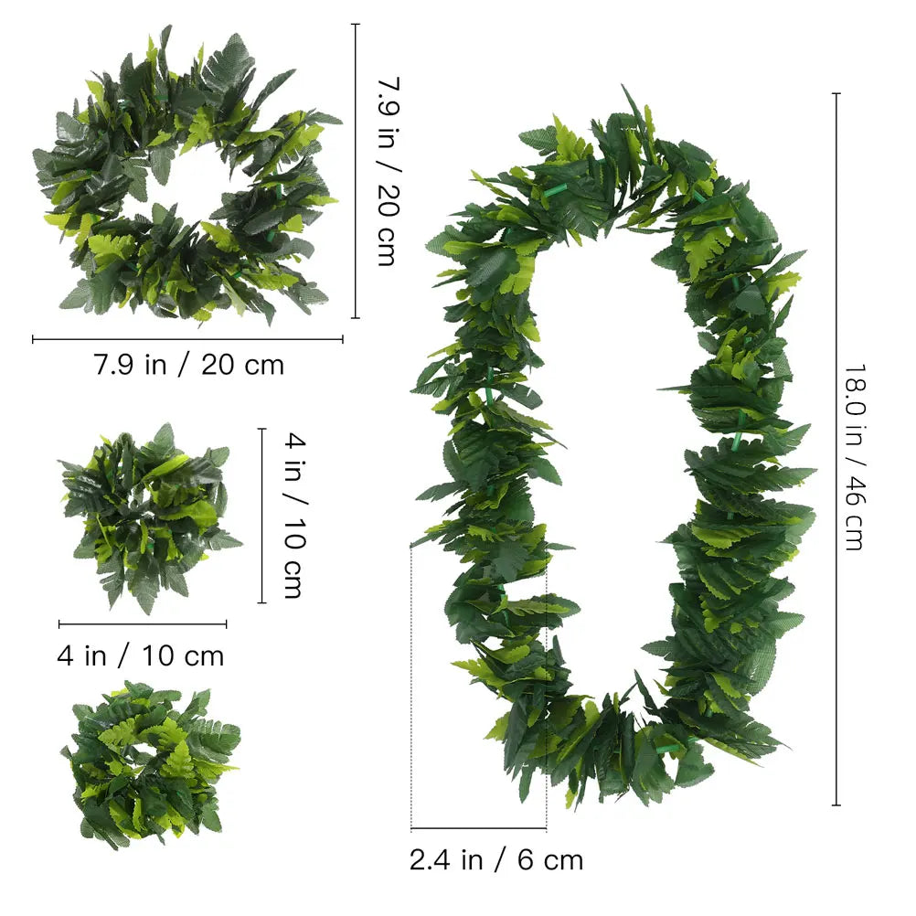 Hula Hawaiian Costume Set Hawaiian Party Garland Artificial Leave Headband Necklace Bracelet Tropical Beach Festive Party Supply