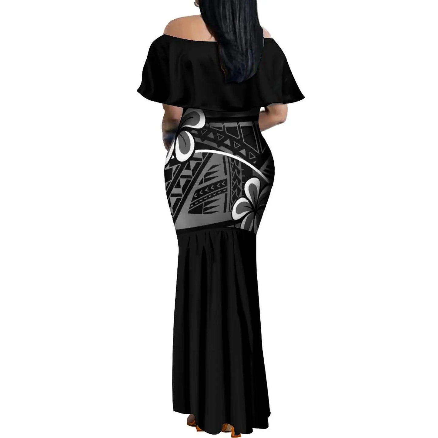 Custom Samoan Dress Women'S Off-The-Shoulder Dress Hawaiian Party Fishtail Skirt And Men'S Shirt Polynesian Couple Suit