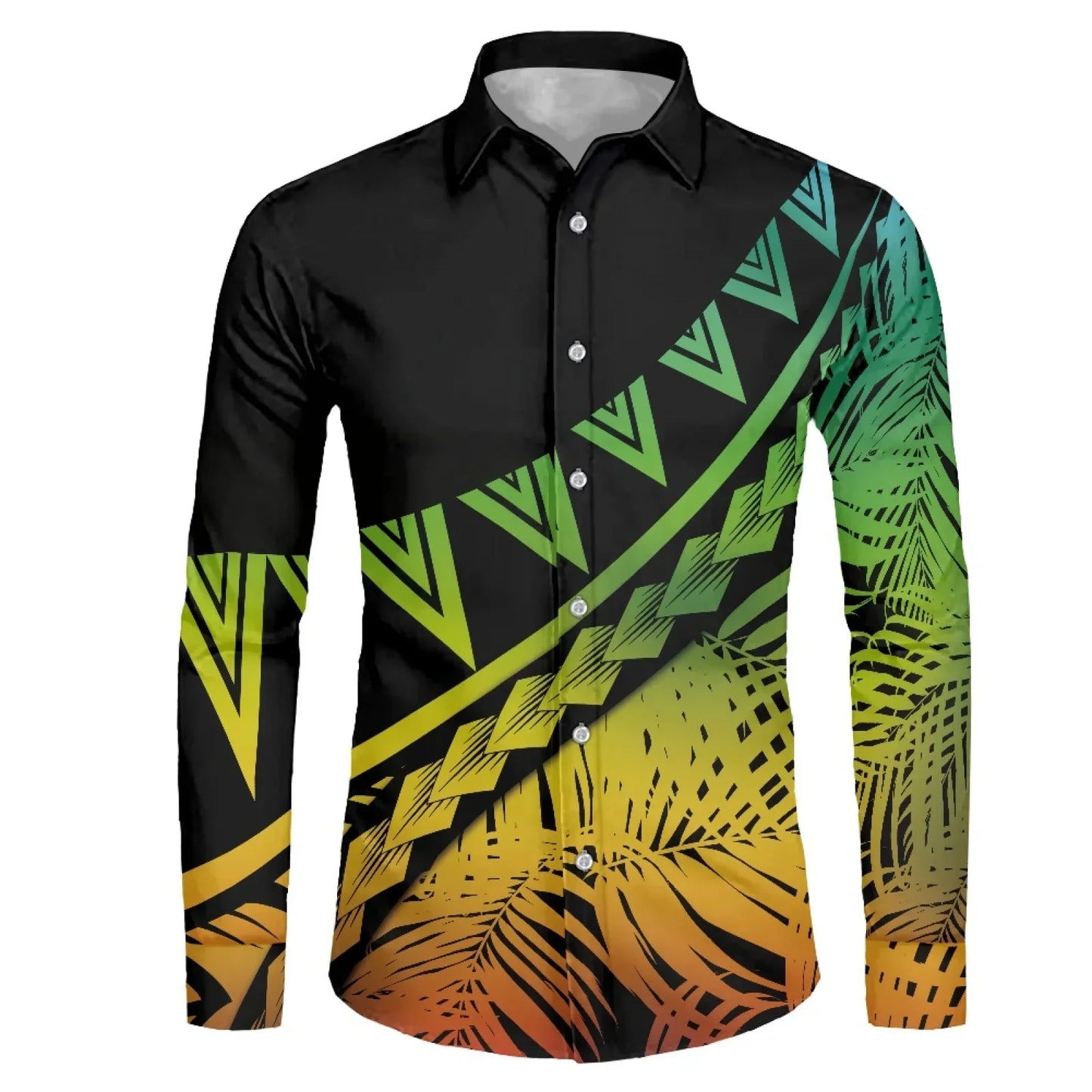 Polynesian Tribal Fijian Totem Tattoo Fiji Prints Men Party Shirt Long-Sleeved Button (USA SIZE XS S M L XL 2XL 3XL 4XL 5XL 6XL)