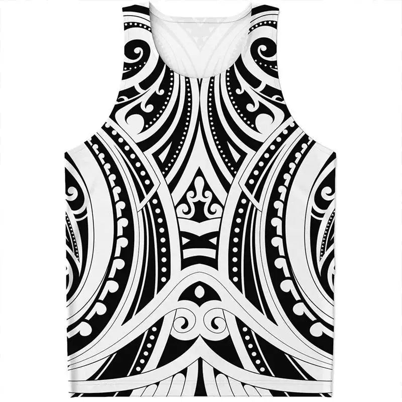 Maori Tattoo 3D Printed Vest for Men and Women, Universal Polynesian Tribal Pattern T-shirt Top, Men's Quick Drying Vest