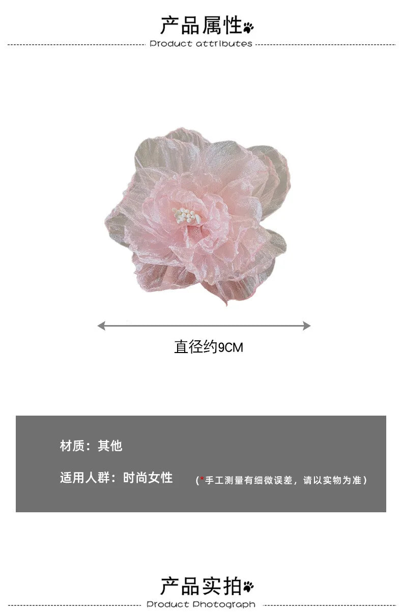 Hawaiian Beach Vacation 3D Sheer Organza Flower Hair Clip Non-slip Hair Accessories for Women Girl Travel Photography Daily Wear