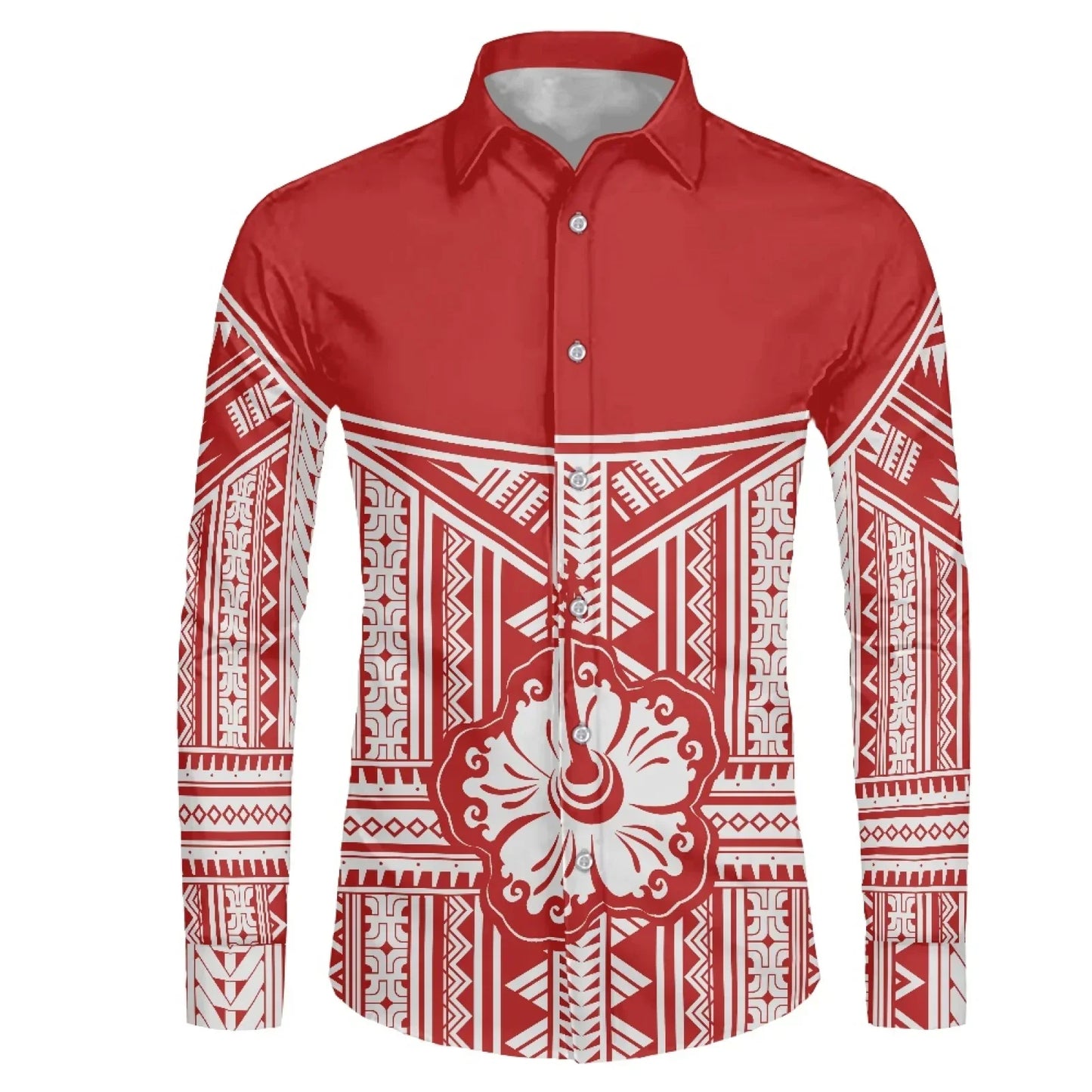 Polynesian Tribal Fijian Totem Tattoo Fiji Prints Men Party Shirt Long-Sleeved Button (USA SIZE XS S M L XL 2XL 3XL 4XL 5XL 6XL)
