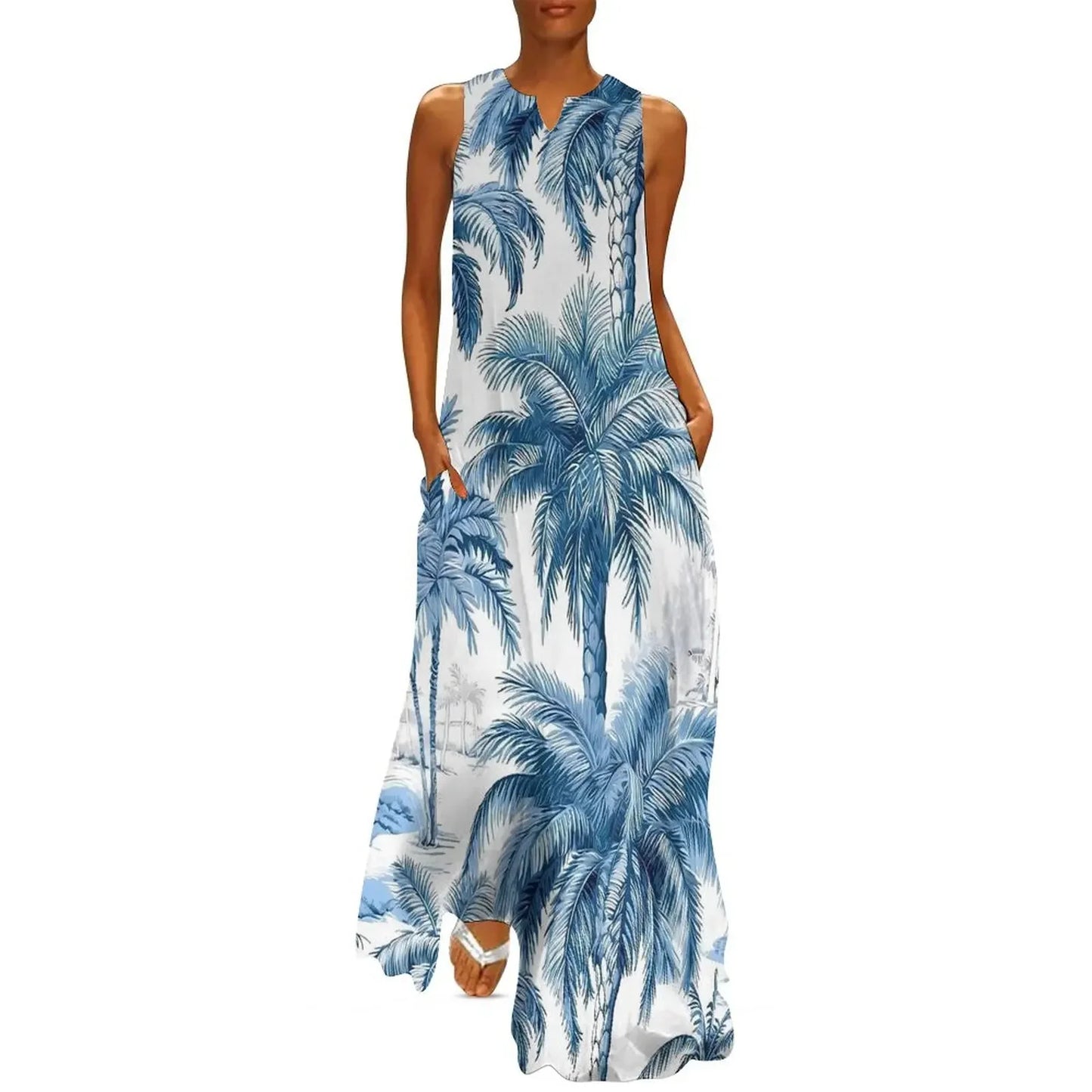 Sleeveless Hawaiian Dress For Women Spring Tropical Tiki Flowers Plants Boho Beach Long Dresses Female Casual Modern Maxi Dress