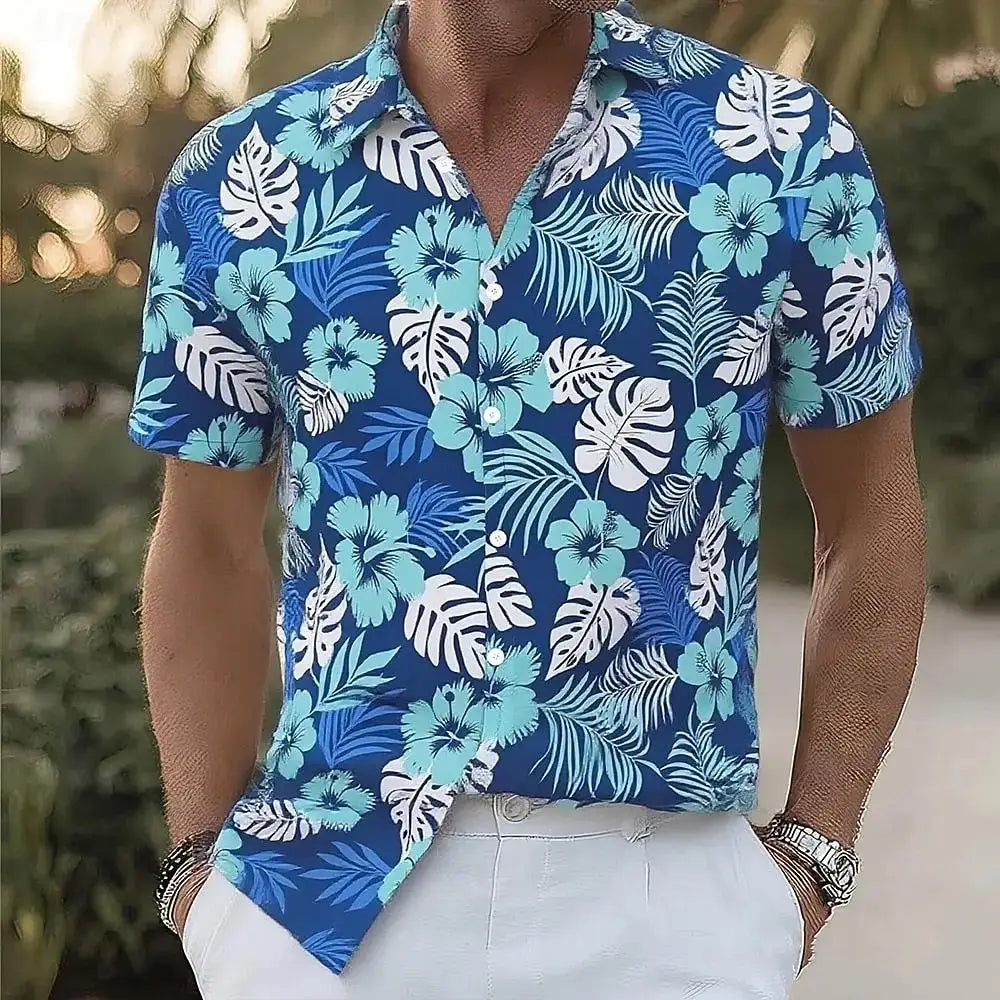 Hawaiian Vacation Beach Wear Summer Men's Floral Print Tropical Flowers Palm Leaf Summer Hawaiian Shirt Aloha Shirt Short Sleeve