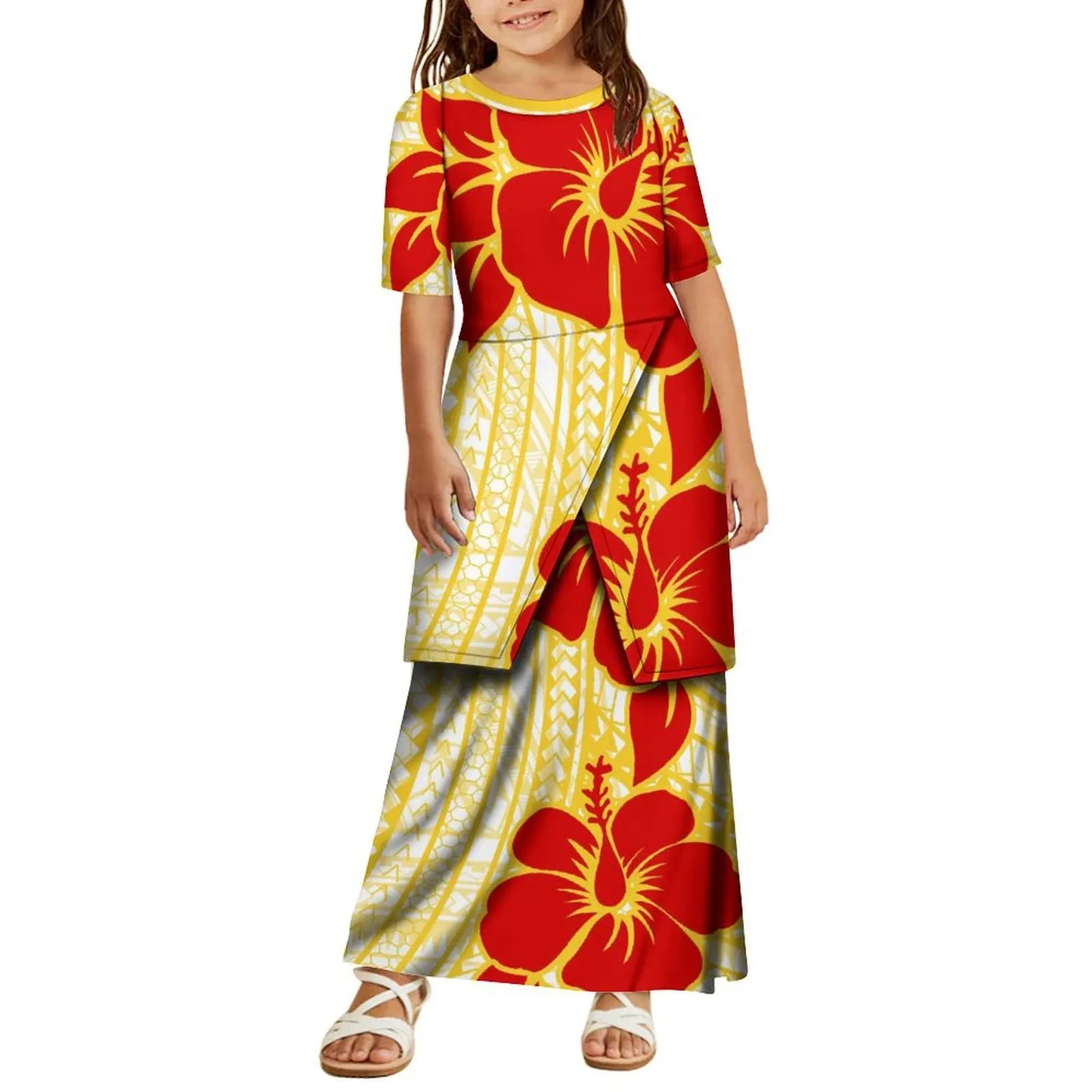 High Quality Customized Polynesian Tribal Print Samoa Puletasi Set Tongan Plus Size Mother and Daughter Dress