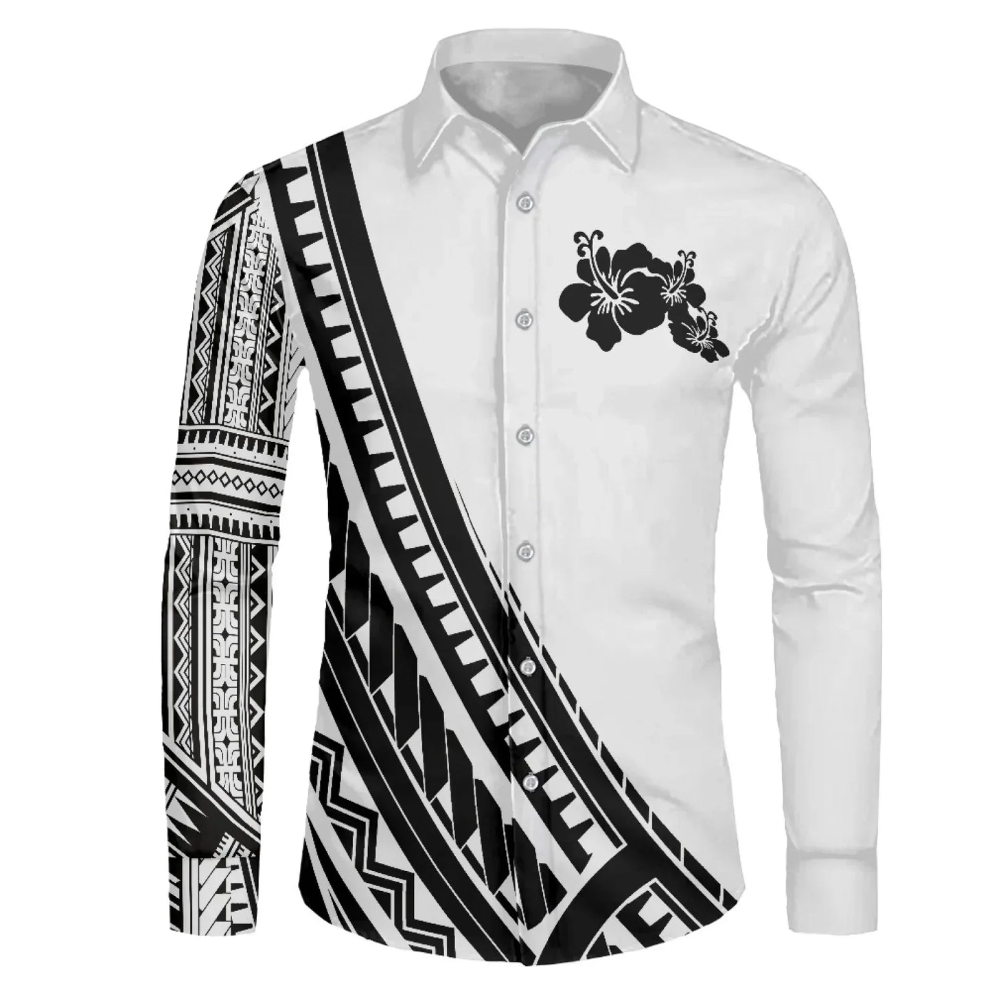 Polynesian Tribal Fijian Totem Tattoo Fiji Prints Men Party Shirt Long-Sleeved Button (USA SIZE XS S M L XL 2XL 3XL 4XL 5XL 6XL)
