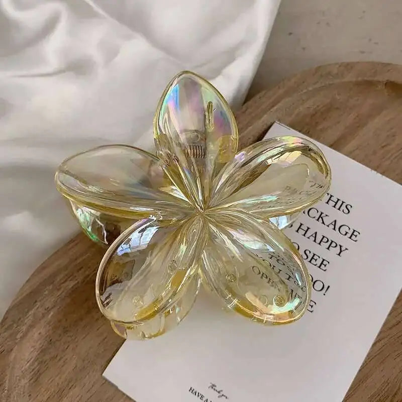 Hawaiian Transparent Flower Hair Claw Women Crab Hair Clip Floral Hair Claws Ponytail Holder Hair Clip Hairpin Barrette Headwear