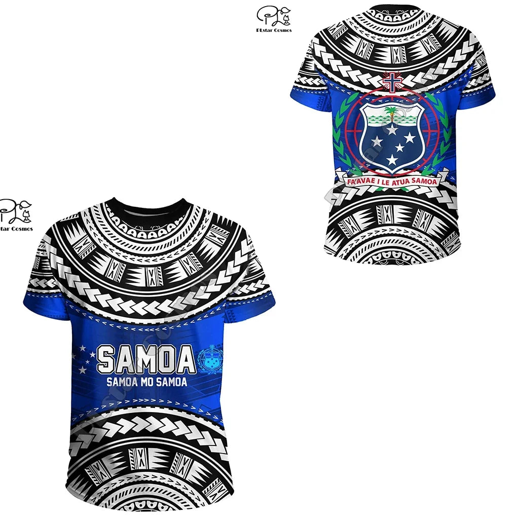 Polynesian  3D Printing Vintage Polynesian Island Samoa Tattoo Tribal Flag Men Women Short Sleeve T Shirt Streetwear