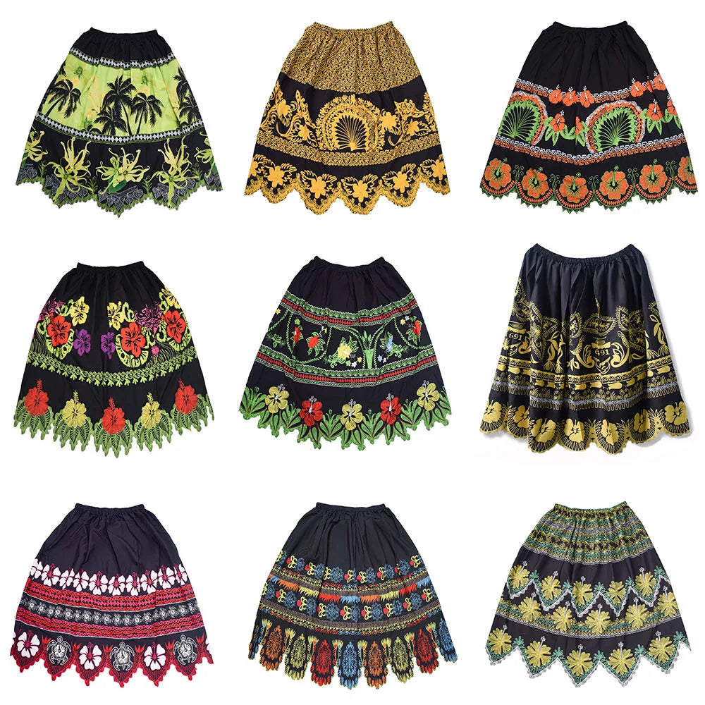 Custom Pacific Island Fashional Random Pattern Polyester Floral Printed Polynesian Micronesia Island Beach Skirt For Women