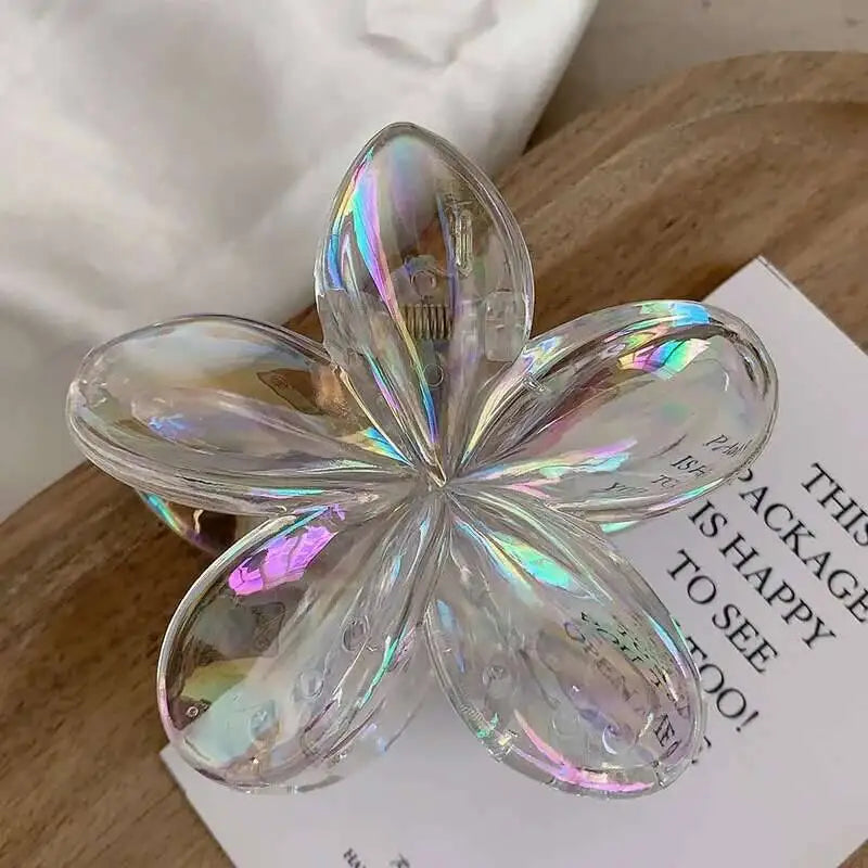 Hawaiian Transparent Flower Hair Claw Women Crab Hair Clip Floral Hair Claws Ponytail Holder Hair Clip Hairpin Barrette Headwear
