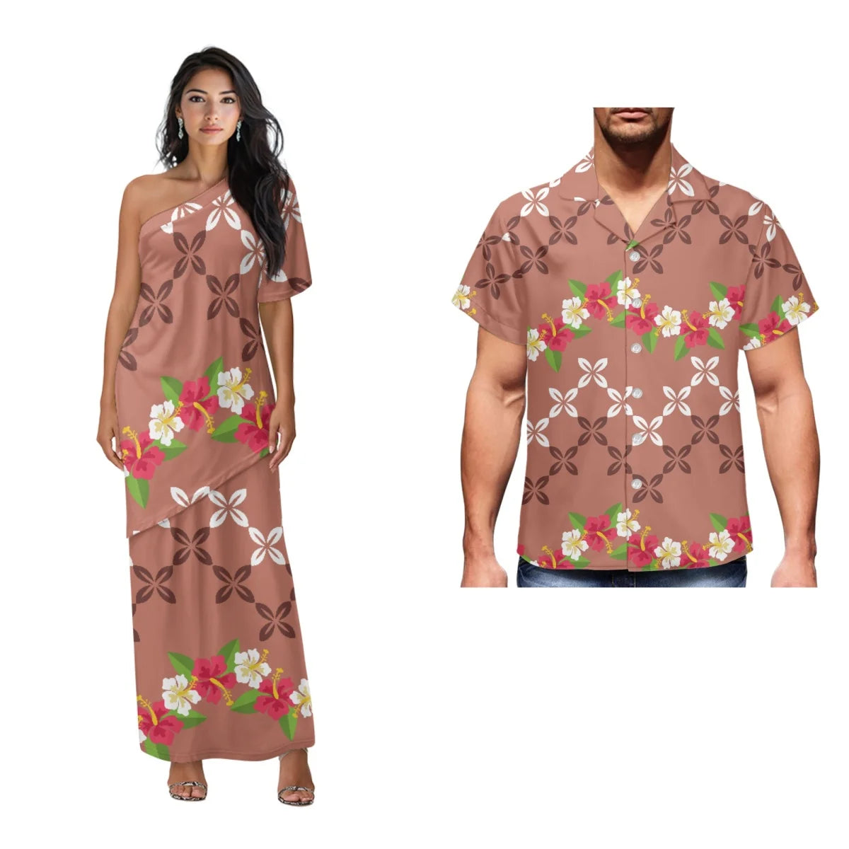 Printed Polynesian Tribal Print One shoulder Samoan Puletasi Custom Top And Skirts Womens Two Piece Outfits Set Dress