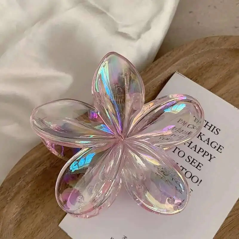 Hawaiian Transparent Flower Hair Claw Women Crab Hair Clip Floral Hair Claws Ponytail Holder Hair Clip Hairpin Barrette Headwear