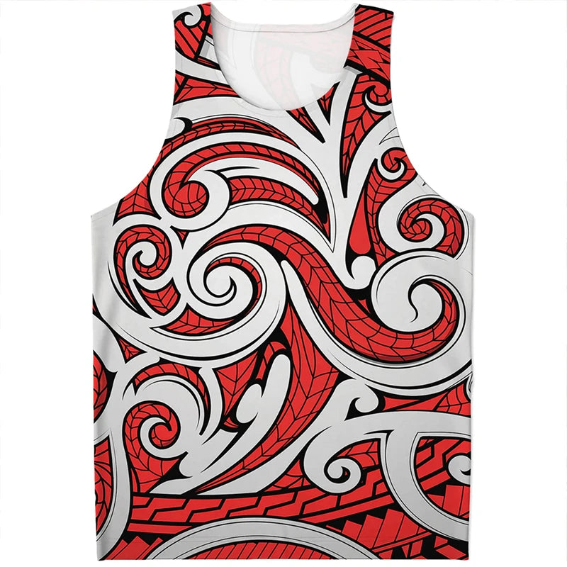 Trend Polynesian Tribal Pattern Mens Tank Top Summer Fashion Vintage Sleeveless T Shirt Cool Simple Streetwear Loose Tees Vest
