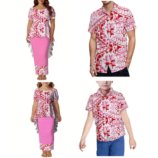 uuuuu New Polynesian Samoa Festival Party Custom Men'S Shirts Family Set Women'S Puletasi Dresses Traditional Ethnic Costumes
