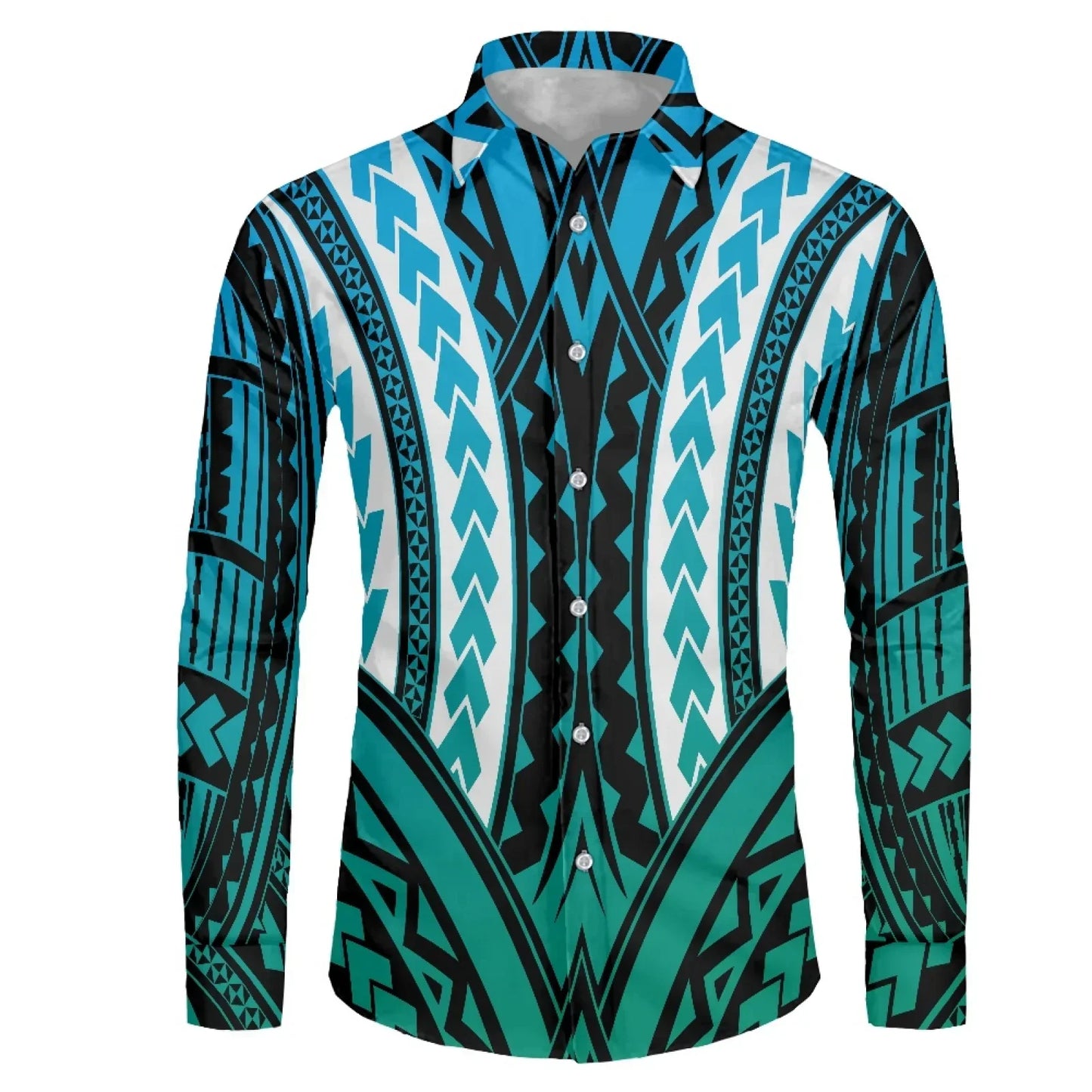 Polynesian Tribal Fijian Totem Tattoo Fiji Prints Men Party Shirt Long-Sleeved Button (USA SIZE XS S M L XL 2XL 3XL 4XL 5XL 6XL)