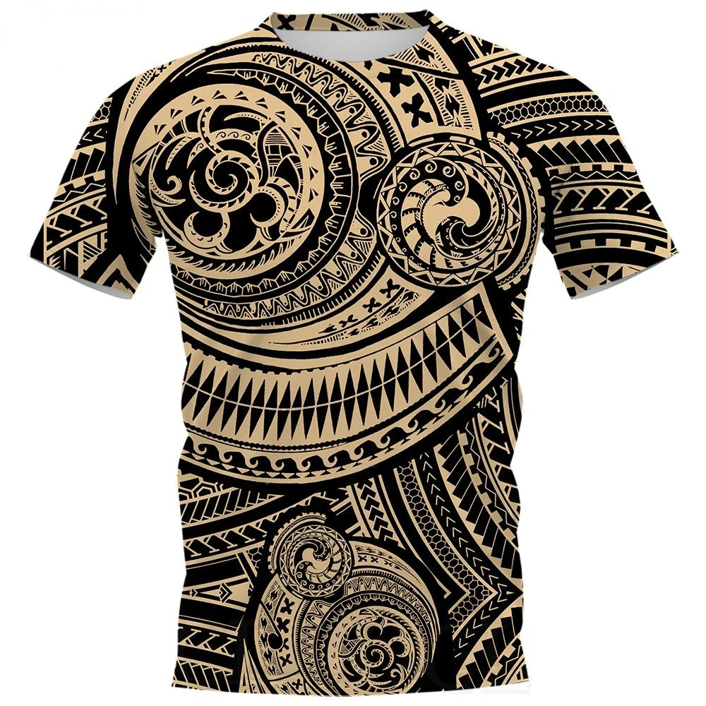 Vintage Tattoo Print Men's T-Shirt Fashion Polynesian Style 3D Print Summer Short Sleeve Loose Streetwear Breathable Men's Tops