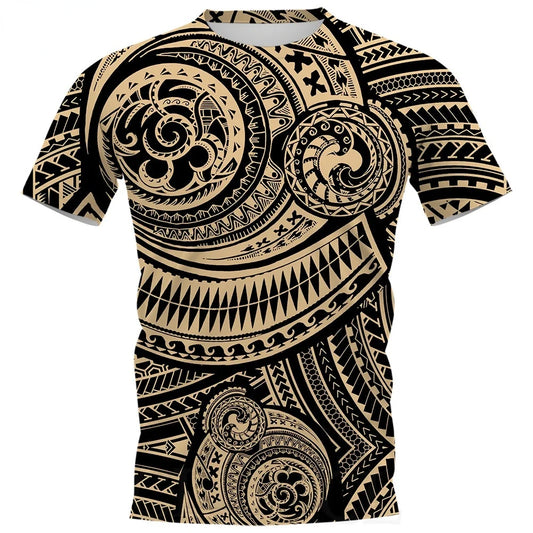 Vintage Tattoo Print Men's T-Shirt Fashion Polynesian Style 3D Print Summer Short Sleeve Loose Streetwear Breathable Men's Tops