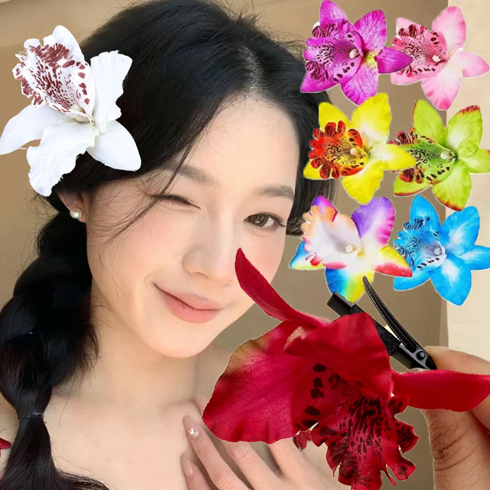 Hawaiian Orchid Flowers Hair Clips Bride Flowers Hair Clips Sweet Hairpins Barrettes Beach Vacation Headwear Hairs Accessories