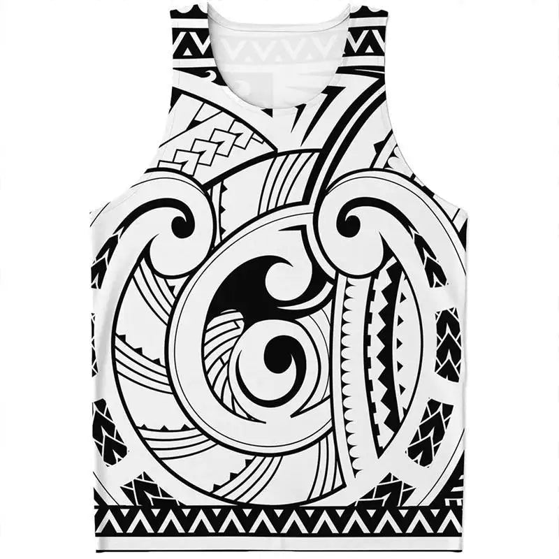 Maori Tattoo 3D Printed Vest for Men and Women, Universal Polynesian Tribal Pattern T-shirt Top, Men's Quick Drying Vest