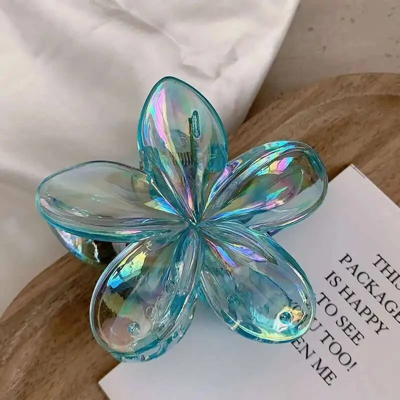 Hawaiian Transparent Flower Hair Claw Women Crab Hair Clip Floral Hair Claws Ponytail Holder Hair Clip Hairpin Barrette Headwear