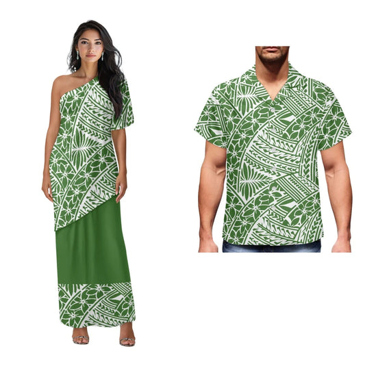 Printed Polynesian Tribal Print One shoulder Samoan Puletasi Custom Top And Skirts Womens Two Piece Outfits Set Dress