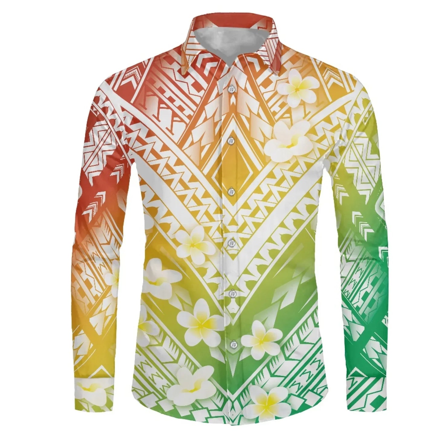Polynesian Tribal Fijian Totem Tattoo Fiji Prints Men Party Shirt Long-Sleeved Button (USA SIZE XS S M L XL 2XL 3XL 4XL 5XL 6XL)