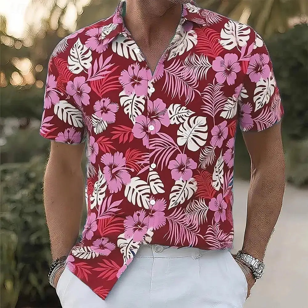 Hawaiian Vacation Beach Wear Summer Men's Floral Print Tropical Flowers Palm Leaf Summer Hawaiian Shirt Aloha Shirt Short Sleeve
