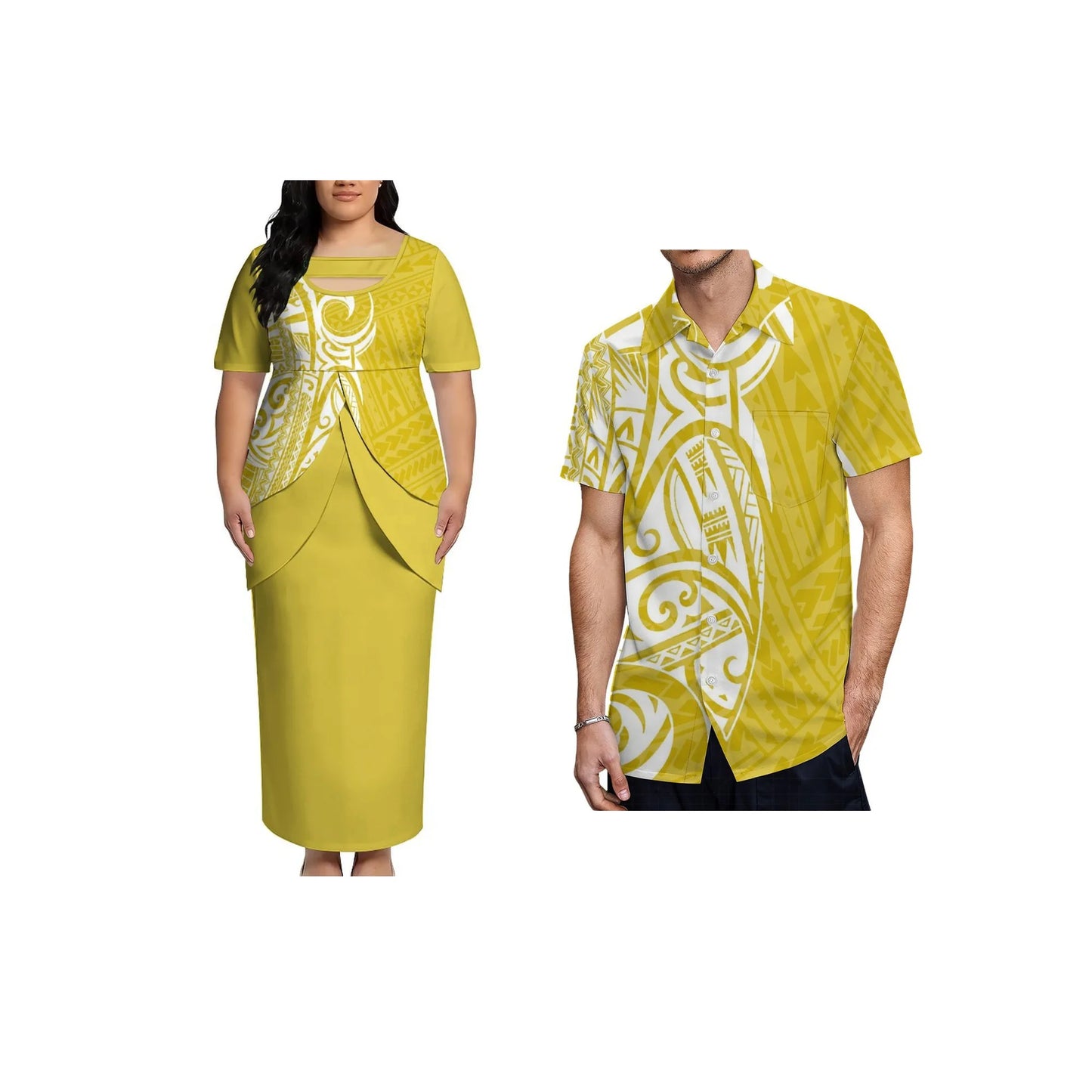 2026 New Arrival Polynesian Tribal Print Maxi Dress for Women Custom Tonga Puletasi Dress Samoan Round Neck Long Dress Two Piece