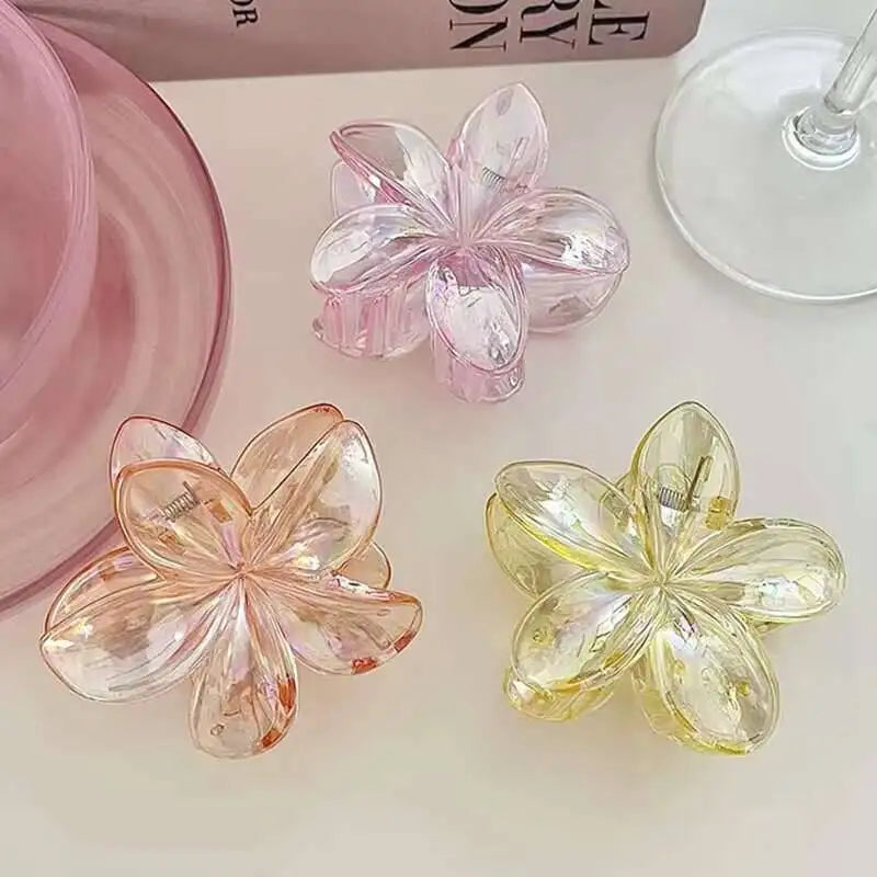 Hawaiian Transparent Flower Hair Claw Women Crab Hair Clip Floral Hair Claws Ponytail Holder Hair Clip Hairpin Barrette Headwear