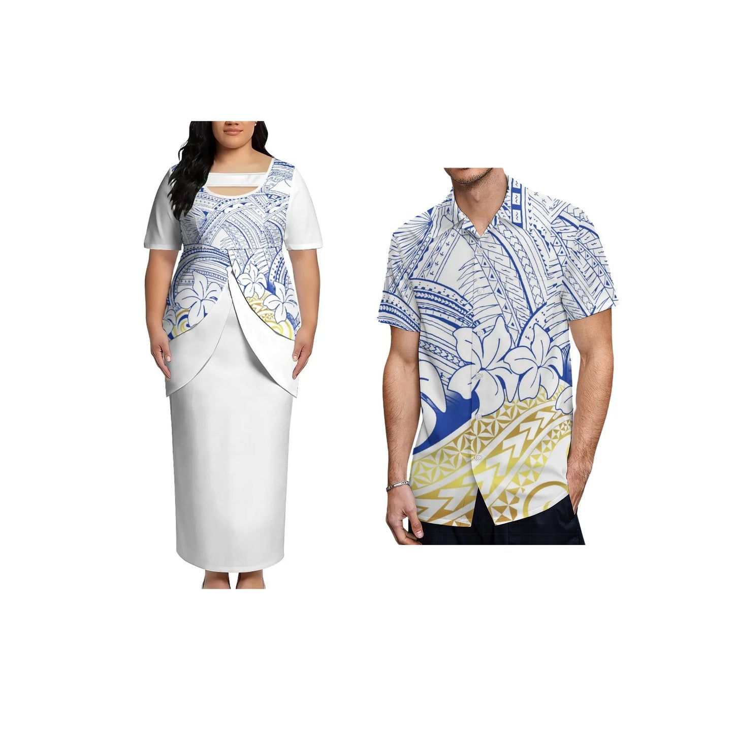 2026 New Arrival Polynesian Tribal Print Maxi Dress for Women Custom Tonga Puletasi Dress Samoan Round Neck Long Dress Two Piece
