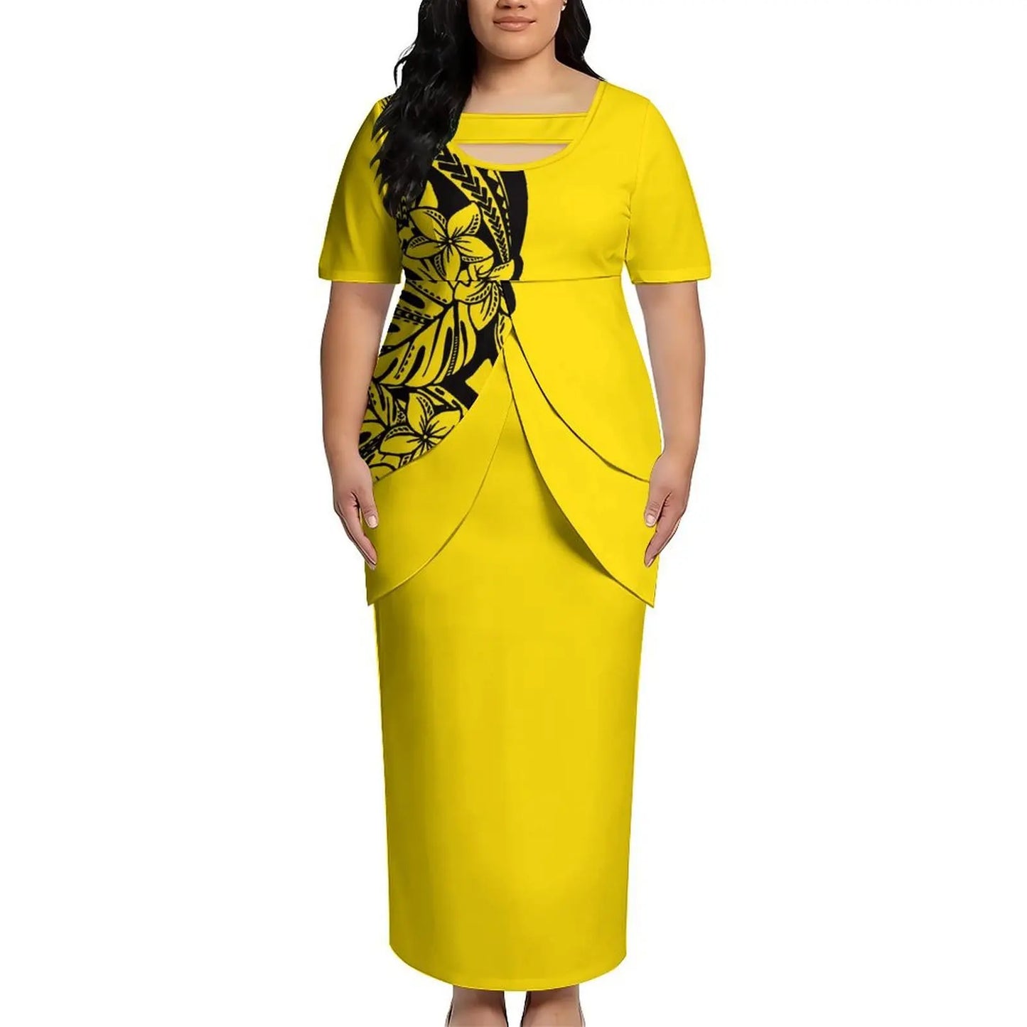 2026 New Arrival Polynesian Tribal Print Maxi Dress for Women Custom Tonga Puletasi Dress Samoan Round Neck Long Dress Two Piece