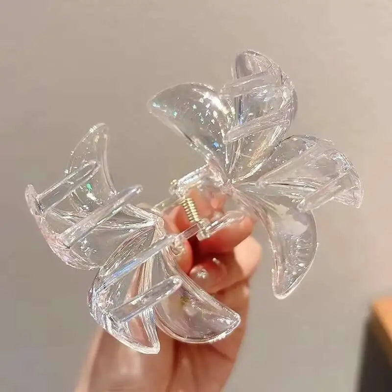 Hawaiian Transparent Flower Hair Claw Women Crab Hair Clip Floral Hair Claws Ponytail Holder Hair Clip Hairpin Barrette Headwear
