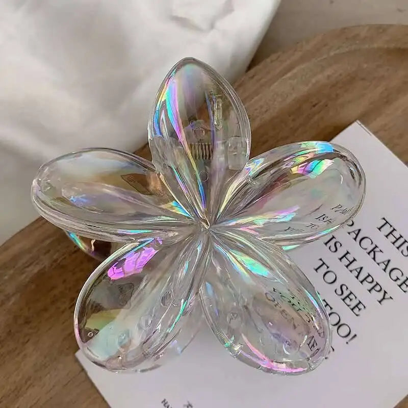 Hawaiian Transparent Flower Hair Claw Women Crab Hair Clip Floral Hair Claws Ponytail Holder Hair Clip Hairpin Barrette Headwear