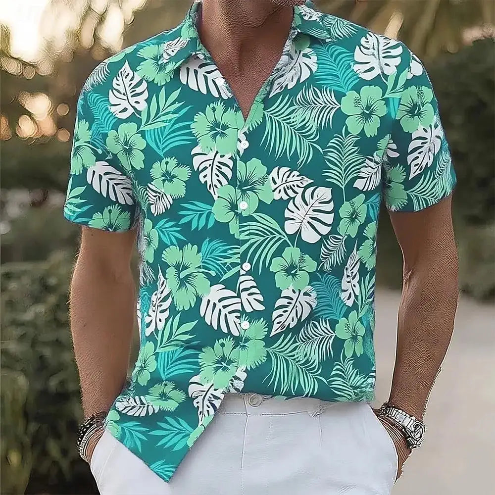 Hawaiian Vacation Beach Wear Summer Men's Floral Print Tropical Flowers Palm Leaf Summer Hawaiian Shirt Aloha Shirt Short Sleeve