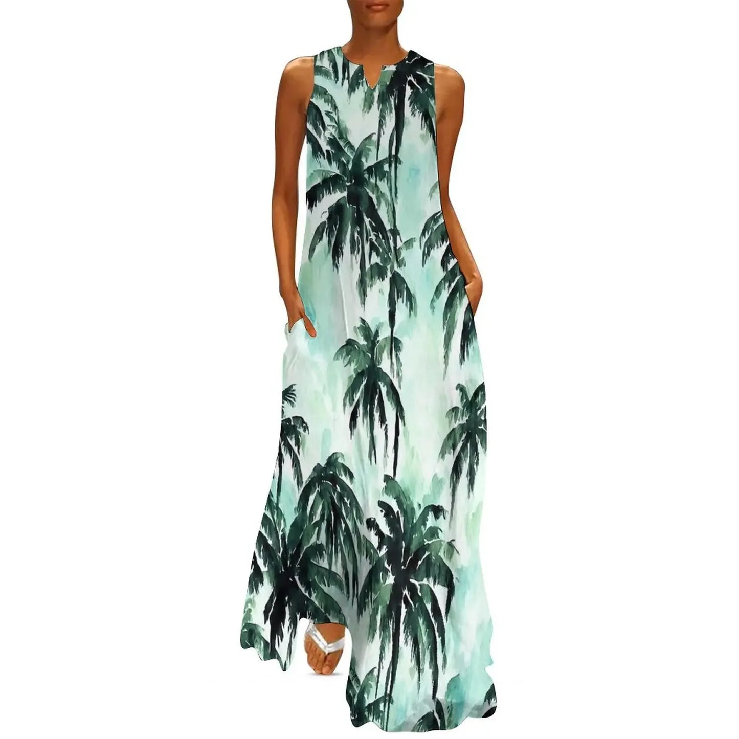 Sleeveless Hawaiian Dress For Women Spring Tropical Tiki Flowers Plants Boho Beach Long Dresses Female Casual Modern Maxi Dress