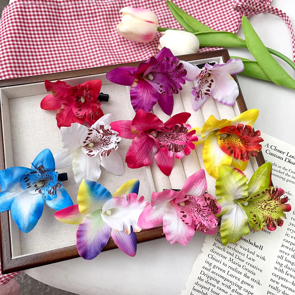 Hawaiian Orchid Flowers Hair Clips Bride Flowers Hair Clips Sweet Hairpins Barrettes Beach Vacation Headwear Hairs Accessories