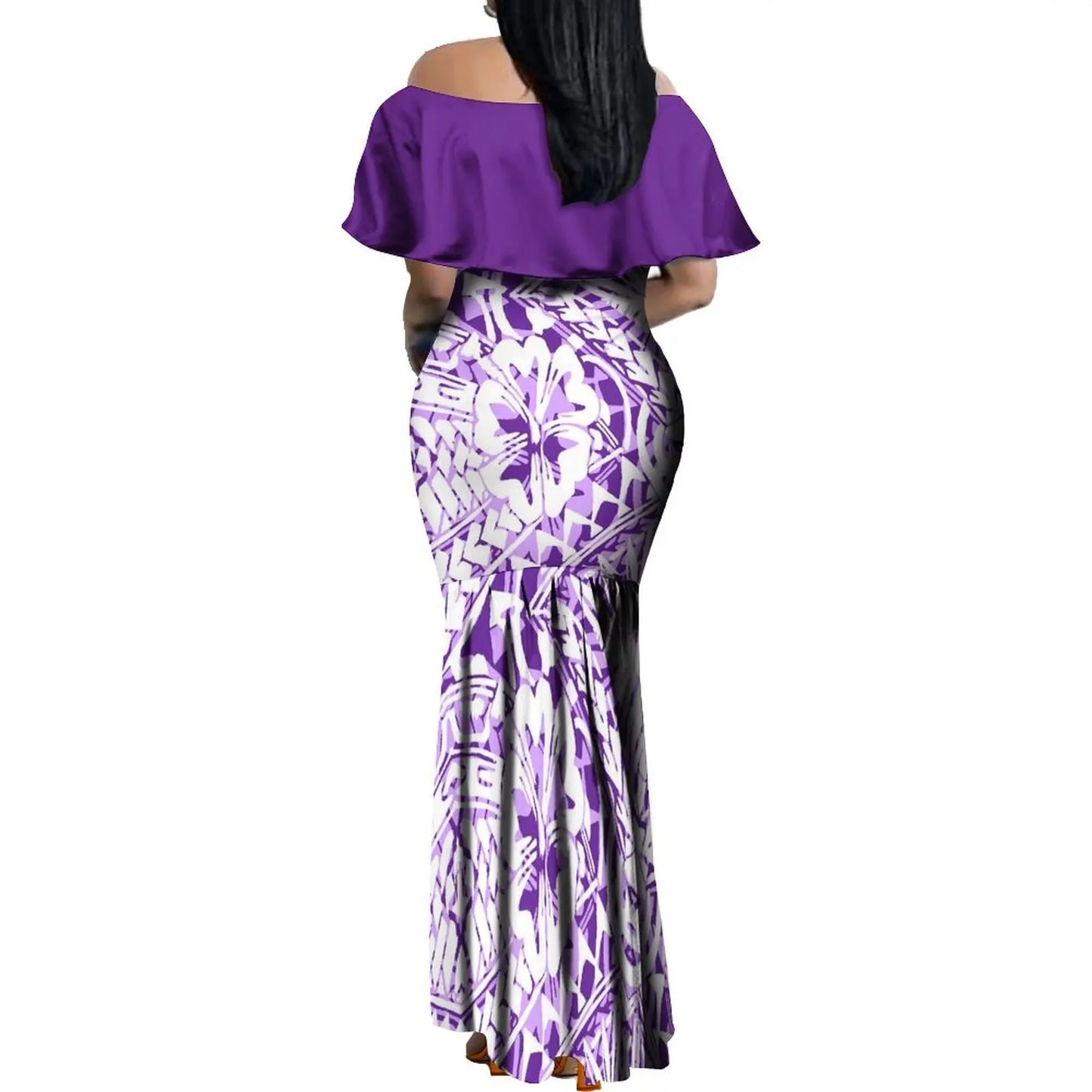Custom Samoan Dress Women'S Off-The-Shoulder Dress Hawaiian Party Fishtail Skirt And Men'S Shirt Polynesian Couple Suit