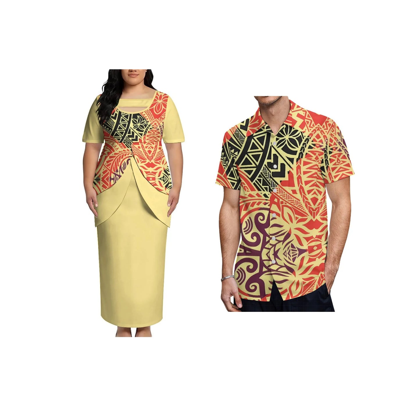 2026 New Arrival Polynesian Tribal Print Maxi Dress for Women Custom Tonga Puletasi Dress Samoan Round Neck Long Dress Two Piece