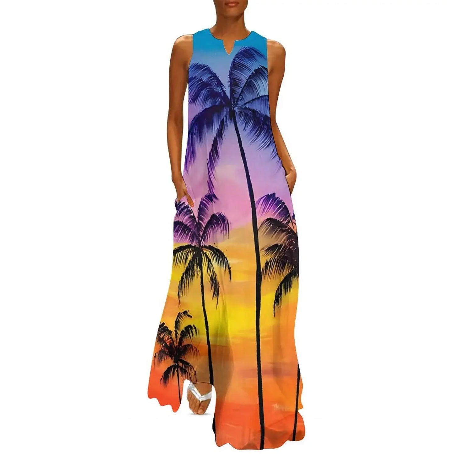 Sleeveless Hawaiian Dress For Women Spring Tropical Tiki Flowers Plants Boho Beach Long Dresses Female Casual Modern Maxi Dress