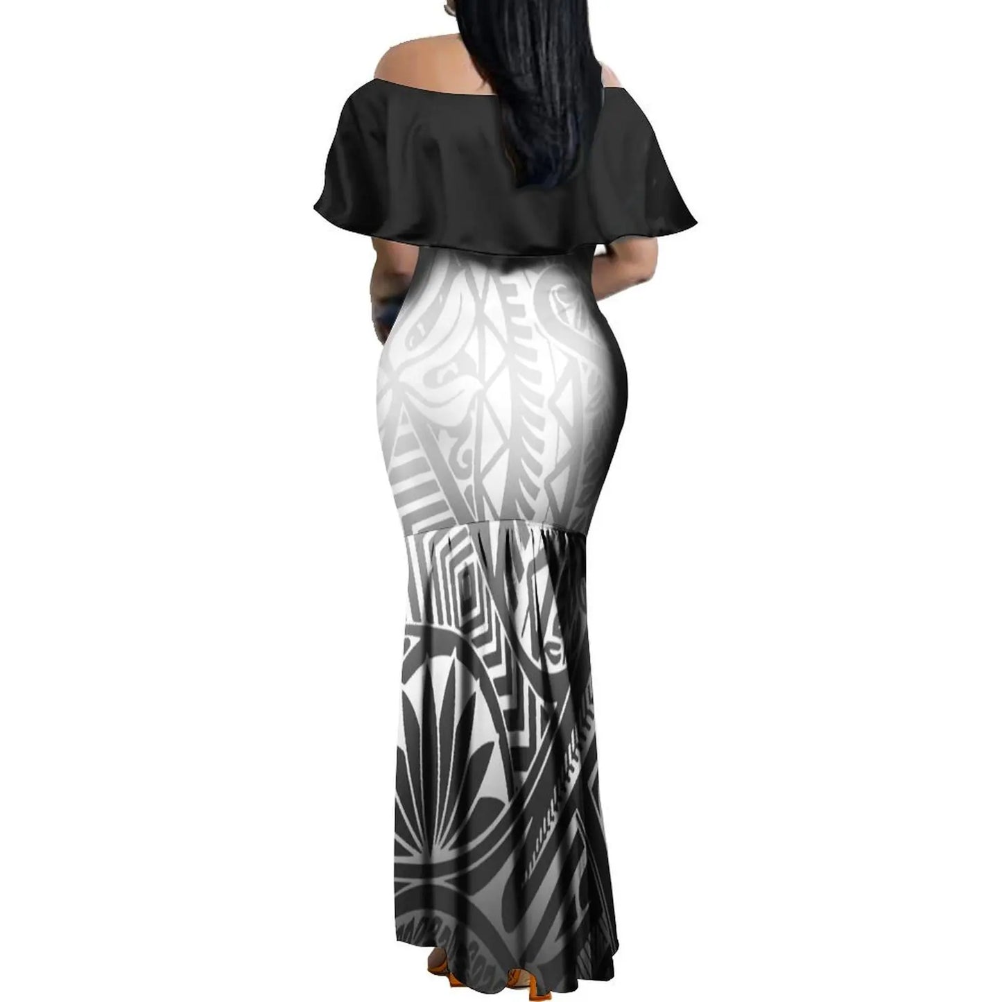 Custom Samoan Dress Women'S Off-The-Shoulder Dress Hawaiian Party Fishtail Skirt And Men'S Shirt Polynesian Couple Suit