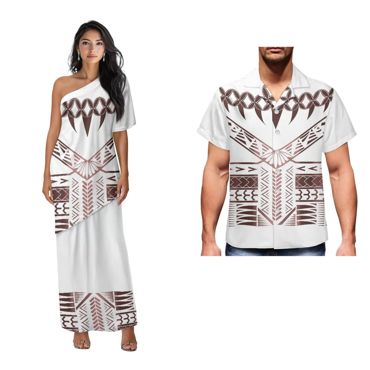 Printed Polynesian Tribal Print One shoulder Samoan Puletasi Custom Top And Skirts Womens Two Piece Outfits Set Dress