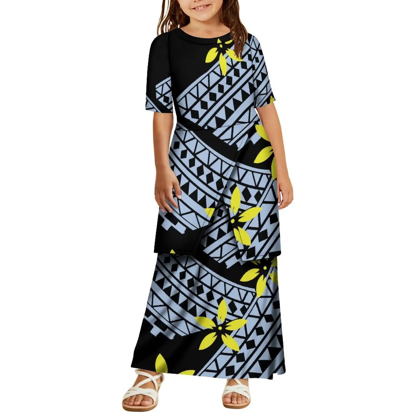High Quality Customized Polynesian Tribal Print Samoa Puletasi Set Tongan Plus Size Mother and Daughter Dress