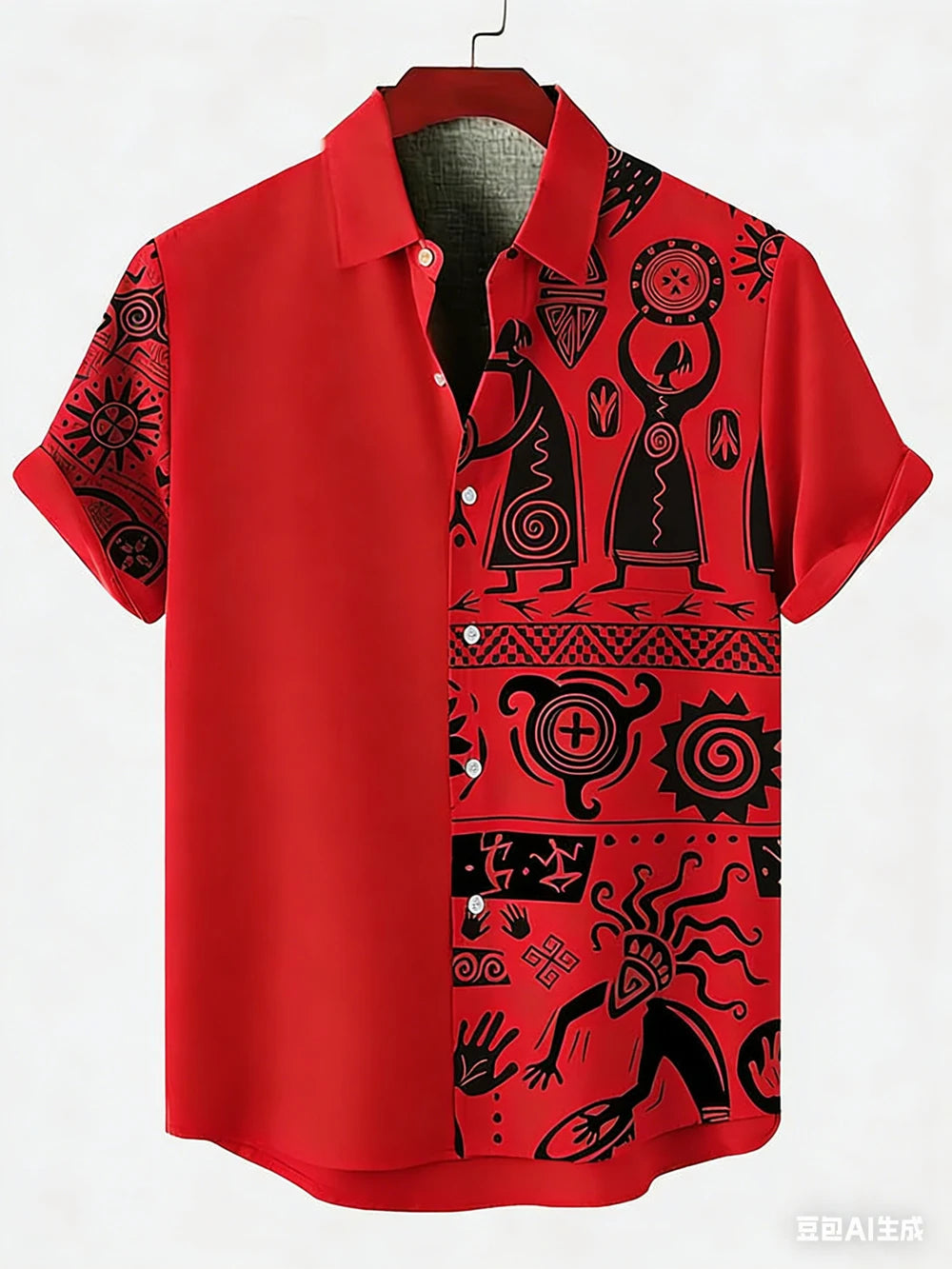Men's New Ethnic Style Tribal Pattern 3D Printed Shirt Hawaiian Tropical Short-sleeved Linen Breathable Outdoor Clothes for Men