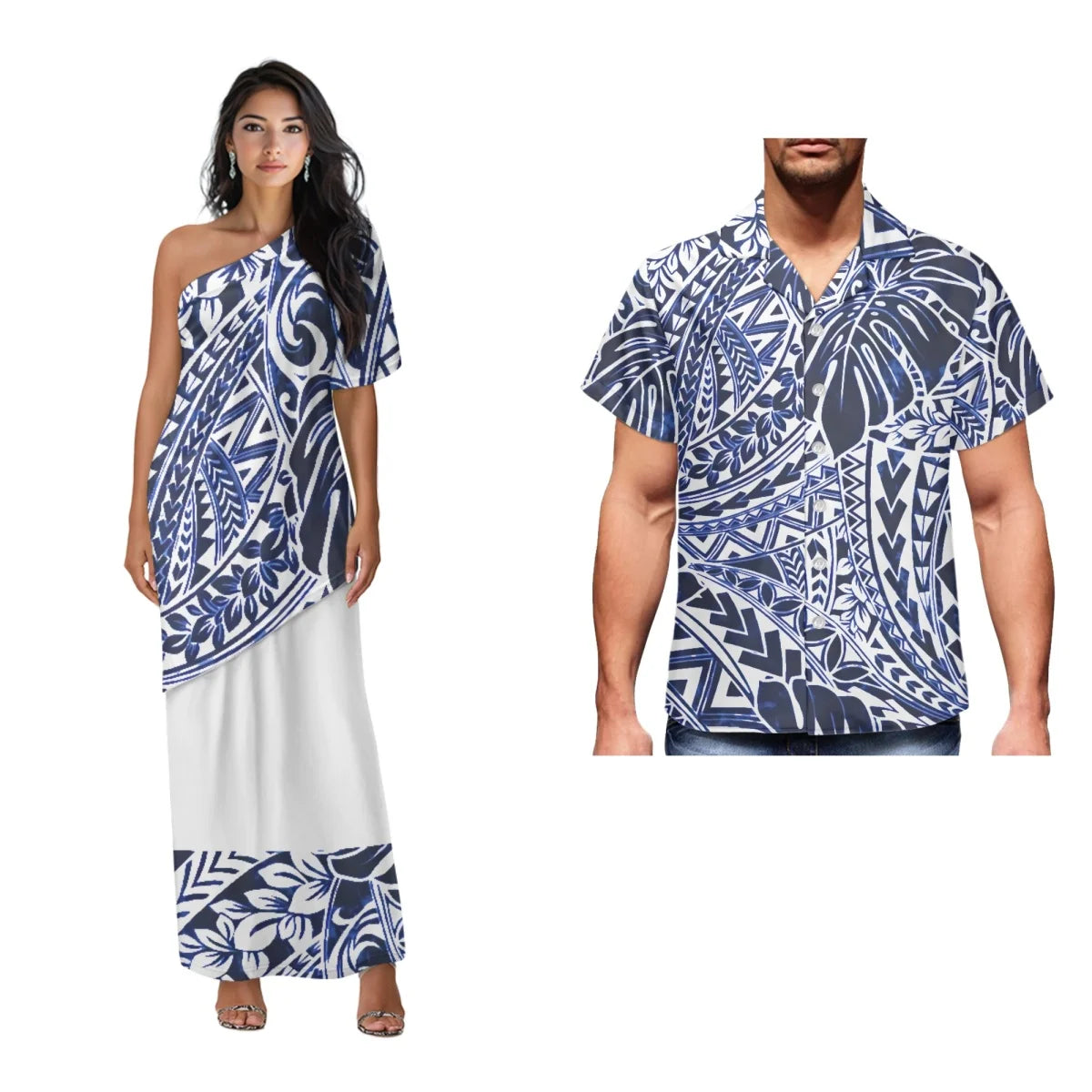 Printed Polynesian Tribal Print One shoulder Samoan Puletasi Custom Top And Skirts Womens Two Piece Outfits Set Dress