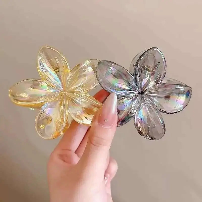 Hawaiian Transparent Flower Hair Claw Women Crab Hair Clip Floral Hair Claws Ponytail Holder Hair Clip Hairpin Barrette Headwear